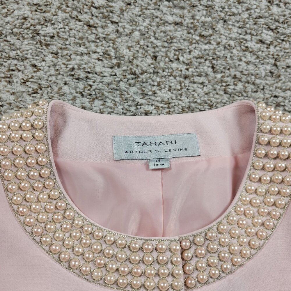 TAHARI Blazer Women’s 14 Pink Single Breasted Lined Career Work Embellished - Picture 3 of 7
